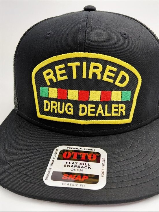 Retired Drug Dealer Hat - Yupoong Flat Bill Snapback - USA Made Patch Cap Funny main image 4